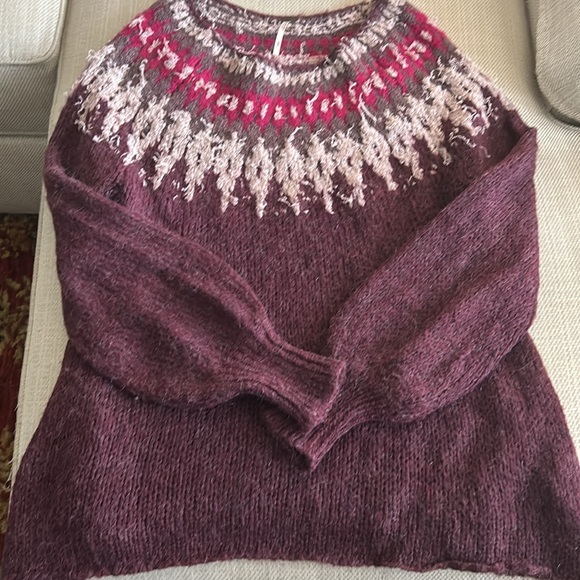 FREE PEOPLE Baltic Fair Isle Sweater - Berry - Sz. S - Picture 2 of 3